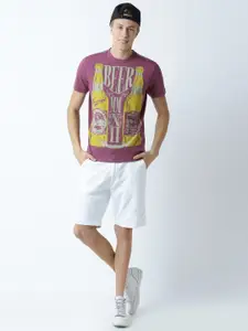 Huetrap Men Mauve Printed Round Neck T-Shirt