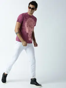 Huetrap Men Mauve Printed Round Neck T-shirt