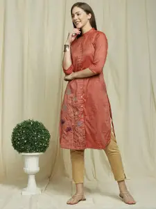 Indifusion Women Red Floral Embroidered Kurta