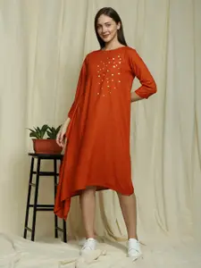 Indifusion Women Embellished Asymmetric Sleeve A-Line Ethnic Dress