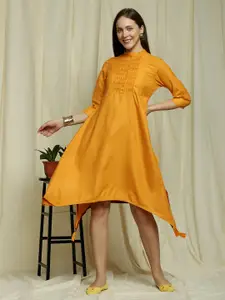 Indifusion Women Yellow Solid Dress with Asymmetric Hem