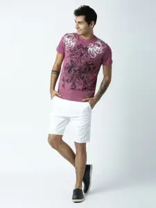 Huetrap Men Mauve Printed Round Neck T-shirt