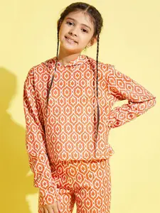 Noh.Voh - SASSAFRAS Kids Noh Voh - SASSAFRAS Kids Girls Orange Printed Hooded Crop Sweatshirt