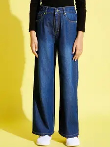 Noh.Voh - SASSAFRAS Kids Noh Voh - SASSAFRAS Kids Girls Blue Wide Leg Low Distress Light Fade Cotton Jeans