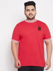 bigbanana Men Plus Size Red High Neck Bio Finish Applique T-shirt