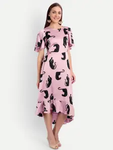 MINGLAY Pink Satin Midi Dress