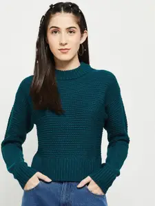 max Women Green Cable Knit Pullover Sweater