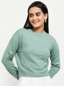 max Women Green Cable Knit Crop Pullover