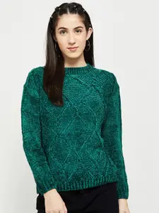 max Women Teal Cable Knit Pullover