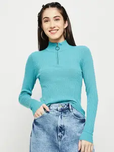 max Women Blue Solid Sweater