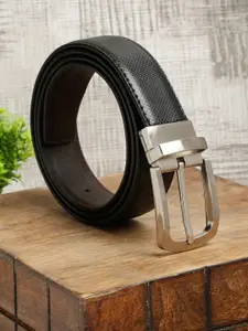 MUTAQINOTI Men Black Textured PU Formal Belt