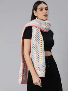 Magic Needles Women Blue & Yellow Crochet Scarf