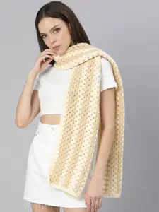 Magic Needles Women Cream-Coloured Self Design Scarf