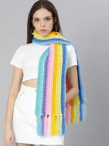 Magic Needles Women Blue & Yellow Self Design Scarf
