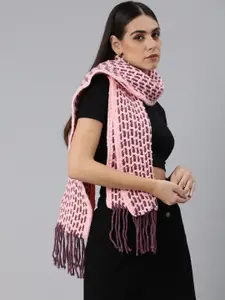 Magic Needles Women Peach-Coloured & Mauve Crochet Scarf