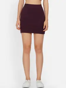 NEU LOOK FASHION Women Maroon Solid Pencil Mini Skirt