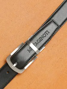 MUTAQINOTI Men Black & Brown Textured PU Reversible Formal Belt