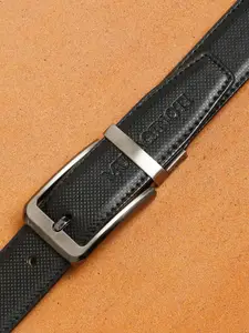 MUTAQINOTI Men Black Textured PU Formal Belt