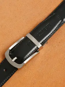 MUTAQINOTI Men Black Textured Vegan Leather Reversible Belt