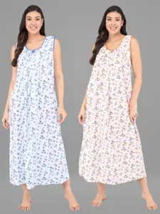 Shararat Women Blue Printed Maxi Pack of 2 Nightdress