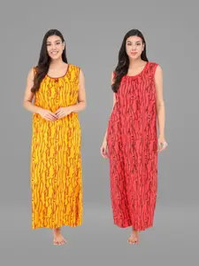 Shararat Women Pack of 2 Yellow & Red Printed Maxi Nighty