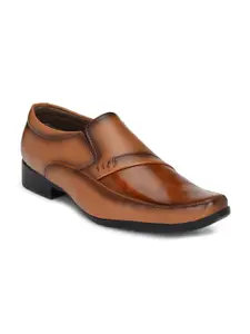 Sir Corbett Men Tan Brown Solid Square Toe Formal Slip on Shoes