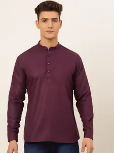 Jompers Men Purple Solid 100% Cotton Straight Kurta