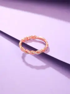 Yellow Chimes Rose Gold Plated Cubic Zirconia Twisted Rope Ring