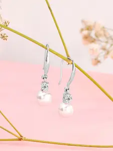 Yellow Chimes Crystal Silver Plated Pearl Drop Earrings