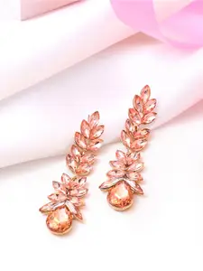 Yellow Chimes Women Peach-Coloured Elegant Sparkling Crystal Classic Leafy Dangle Earrings