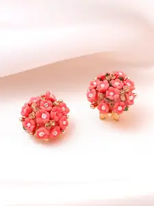 Yellow Chimes Women Gold-Plated & Peach-Colored Floral Studs Earrings