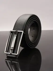 BuckleUp Men Black Textured Formal Belt