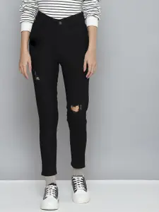 SASSAFRAS Women Black Comfort Slim Fit High-Rise Mildly Distressed Jeans