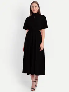 MINGLAY Women Black Organic Cotton Crepe Midi Dress
