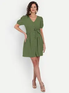 MINGLAY Olive Green Organic Cotton Crepe Dress