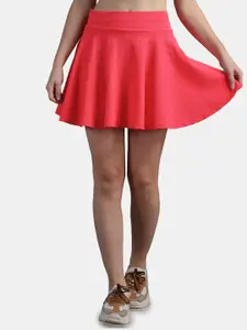 N-Gal Women Coral Solid Skater Mini Skirts