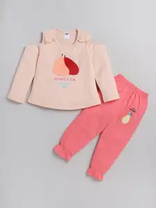 Nottie Planet Girls Peach-Coloured & Pink Top with Pyjamas