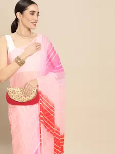 Rani Saahiba Peach-Coloured & Red Leheriya Saree