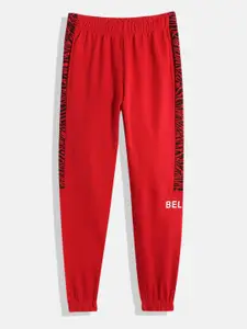 HRX by Hrithik Roshan Boys Red Printed Detail Pure Cotton Joggers