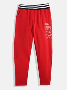 HRX by Hrithik Roshan Boys Red Printed Pure Cotton Joggers