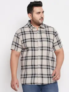 bigbanana  Plus Size Men Beige Comfort Tartan Checks Checked Cotton  Casual Shirt