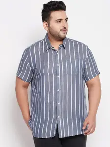 bigbanana Men Navy Blue Plus Size Comfort Striped Casual Shirt