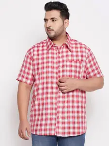 bigbanana Plus Size Men Red Comfort Gingham Checked Pure Cotton Casual Shirt