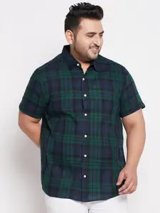 bigbanana Men Plus Size Green Comfort Tartan Checked Casual Shirt