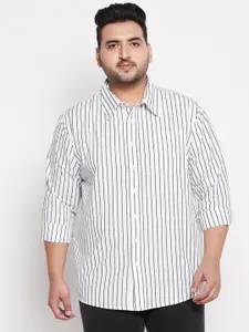 bigbanana Men Plus Size White Comfort Striped Casual Shirt