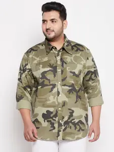 bigbanana Plus Size Men Olive Green Camouflage Printed Cotton Casual Shirt