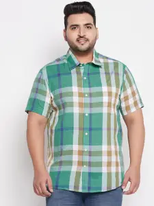 bigbanana Plus Size Men Green Comfort Checked Pure Cotton Casual Shirt
