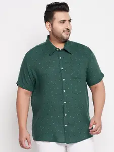 bigbanana Men Plus Size Green Comfort Printed Cotton Casual Shirt