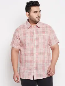 bigbanana Men Plus Size Pink Comfort Tartan Checks Casual Shirt