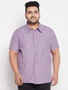 Bigbanana Plus Size Men Purple Comfort Gingham Checks Checked Casual Shirt